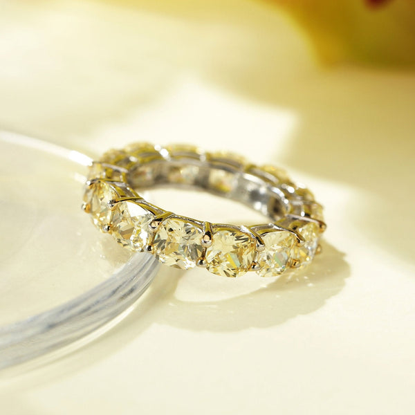4 Carat Eternity Vivid Yellow Lab-Grown Diamond Brilliant Cut Ring | Best Wedding Ring. A minimalist eternity design perfect for luxurious engagements.