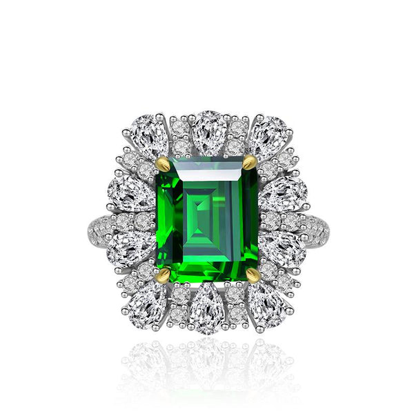 7 Carat Vivid Green Emerald Cut Lab-Created Emerald Halo Engagement Ring