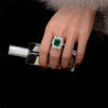 7 Carat Vivid Green Emerald Cut Lab-Created Emerald Halo Engagement Ring