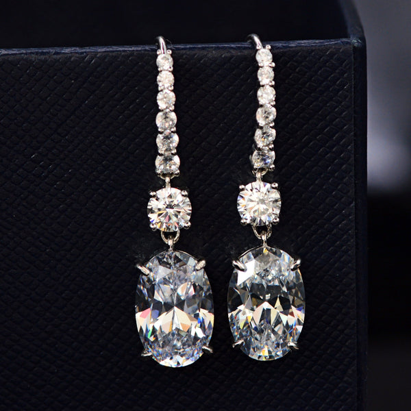 D Color Oval Diamond Tassel Earrings | Sterling Silver Luxury Drop Earrings