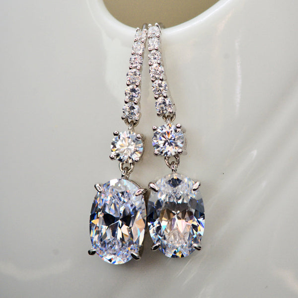 D Color Oval Diamond Tassel Earrings | Sterling Silver Luxury Drop Earrings